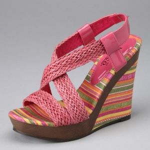 Bucco Albina' Pink & Stripes Wedge Sandals 7